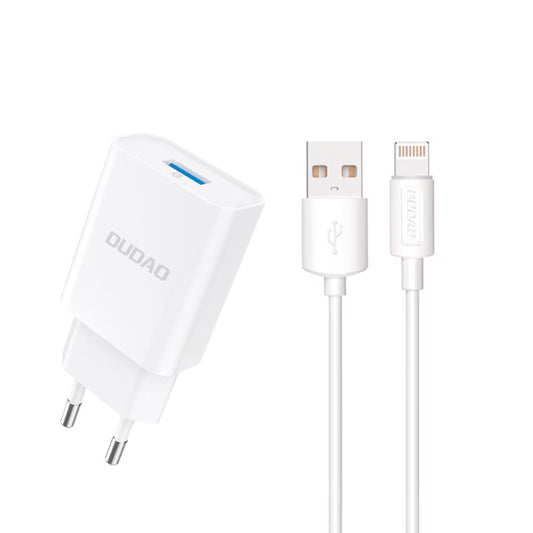 Incarcator Retea Cu Cablu Lightning Dudao A4EU, 10W, 2.1A, 1 x USB-A, Alb