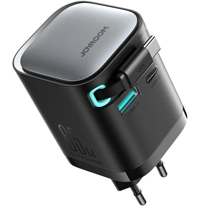 Incarcator Retea Cu Cablu USB-C Joyroom JR-TCL02, 65W, 3A, 1 x USB-A - 1 x USB-C, Negru