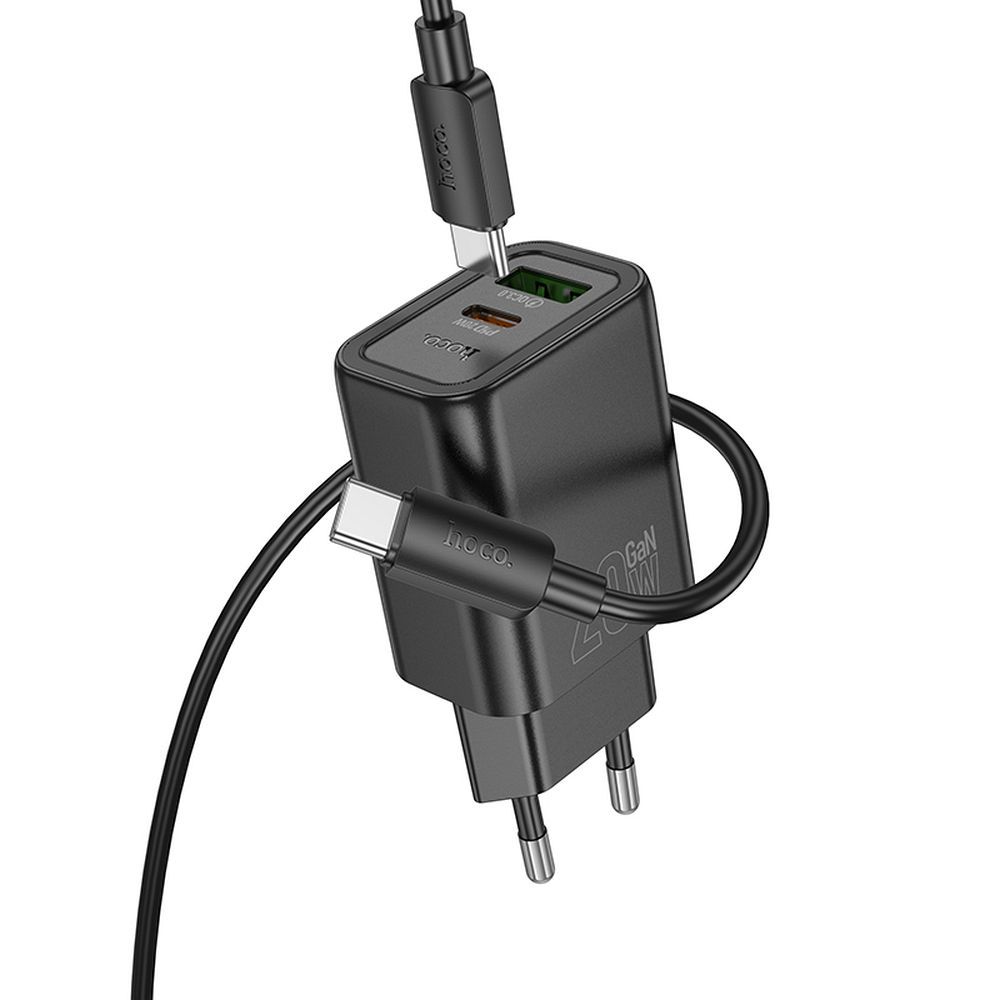 Incarcator Retea Cu Cablu Lightning HOCO N61, 20W, 3A, 1 x USB-A - 1 x USB-C, Negru
