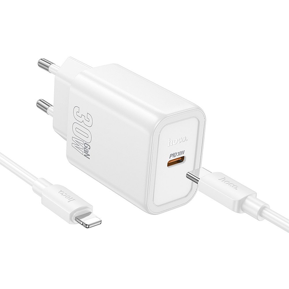 Incarcator Retea Cu Cablu Lightning HOCO N62, 30W, 3A, 1 x USB-C, Alb