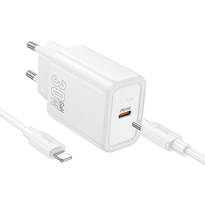 Incarcator Retea Cu Cablu Lightning HOCO N62, 30W, 3A, 1 x USB-C, Alb