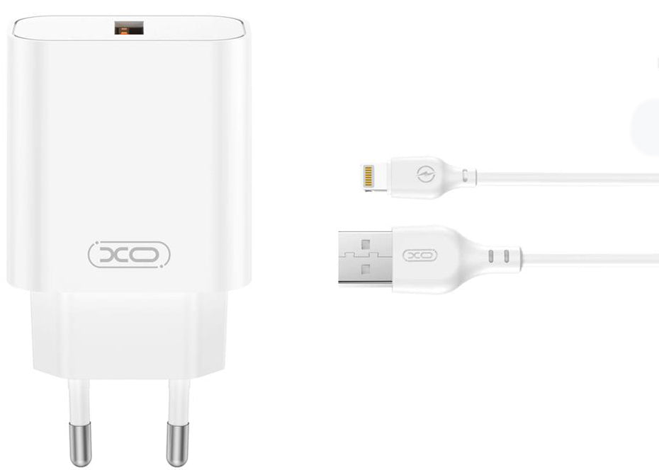 Incarcator Retea Cu Cablu Lightning XO Design CE33, 18W, 3A, 1 x USB-A, Alb