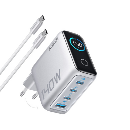 Incarcator Retea Cu Cablu USB-C Anker Zolo, 140W, 5A, 1 x USB-A - 3 x USB-C, Argintiu B2697G41