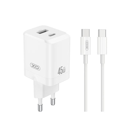 Incarcator Retea Cu Cablu USB-C XO Design CE36, 45W, 3A, 1 x USB-A - 1 x USB-C, Alb
