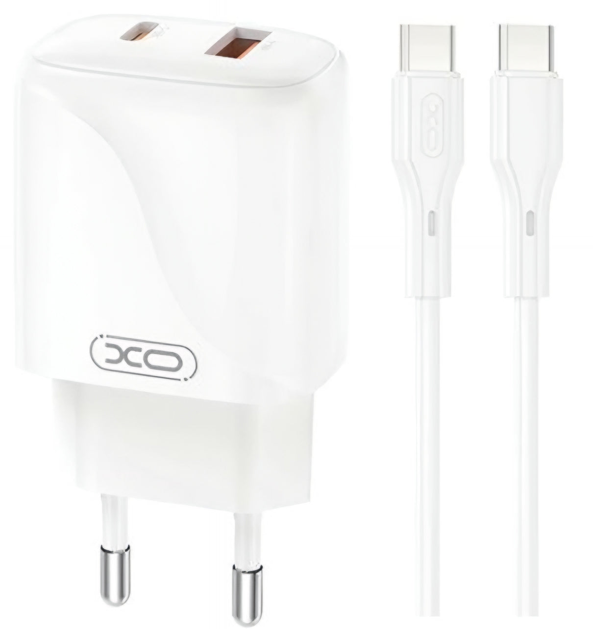 Incarcator Retea Cu Cablu USB-C XO Design L158, 20W, 3A, 1 x USB-A - 1 x USB-C, Alb