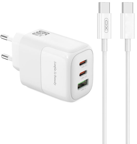 Incarcator Retea Cu Cablu USB-C XO Design L139, 65W, 4.5A, 1 x USB-A - 2 x USB-C, Alb