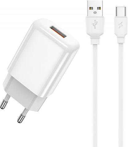 Incarcator Retea Cu Cablu USB-C Prestico F9S, 12W, 2.4A, 1 x USB-A, Alb