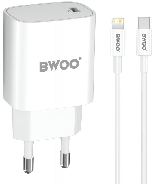 Incarcator Retea Cu Cablu Lightning BWOO CDA159, 20W, 3A, 1 x USB-C, Alb