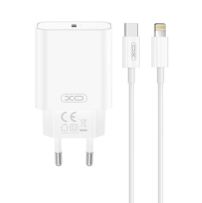 Incarcator Retea Cu Cablu Lightning XO Design CE32, 20W, 3A, 1 x USB-C, Alb