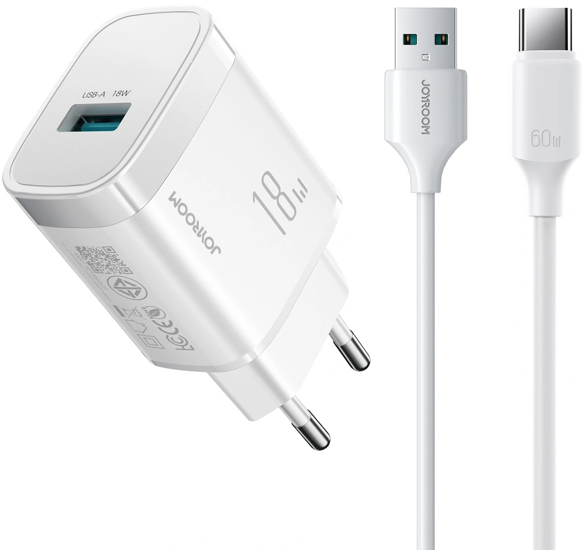 Incarcator Retea Cu Cablu USB-C Joyroom JR-TF4, 18W, 3A, 1 x USB-A, Alb