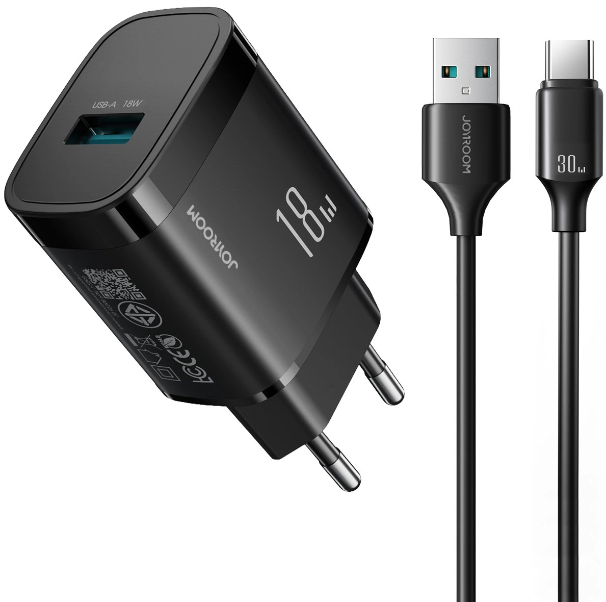 Incarcator Retea Cu Cablu USB-C Joyroom JR-TF4, 18W, 3A, 1 x USB-A, Negru