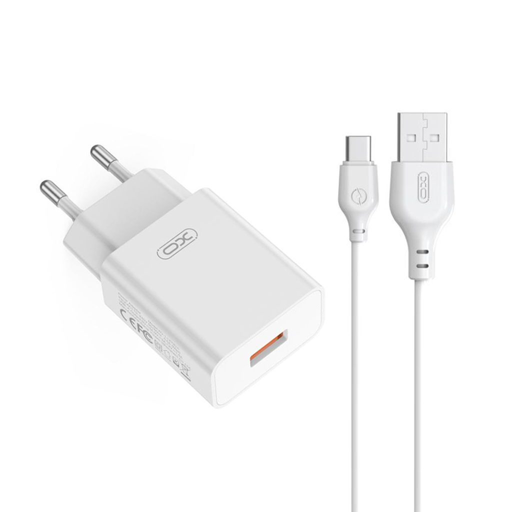 Incarcator Retea Cu Cablu USB-C XO Design L127, 18W, 3A, 1 x USB-A, Alb