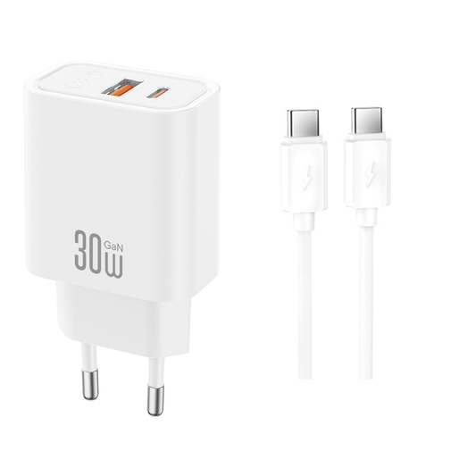 Incarcator Retea Cu Cablu USB-C XO Design CE42, 30W, 3A, 1 x USB-A - 1 x USB-C, Alb