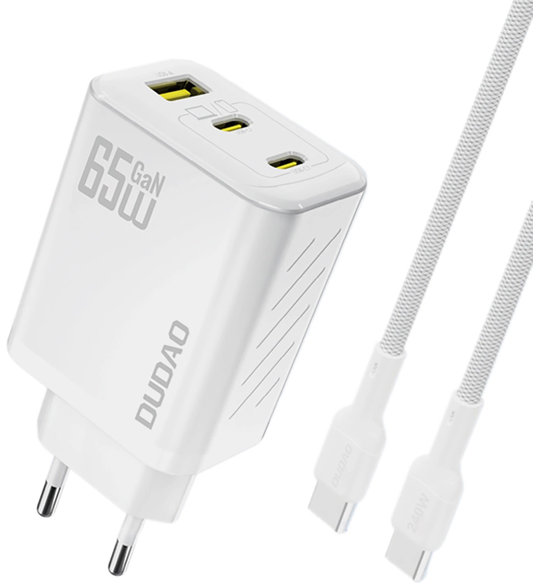 Incarcator Retea Cu Cablu USB-C Dudao A29C, 65W, 3.25A, 1 x USB-A - 2 x USB-C, Alb