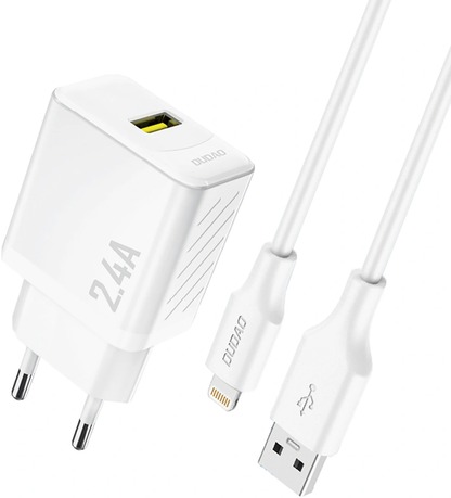 Incarcator Retea Cu Cablu Lightning Dudao A23LEU, 12W, 2.4A, 1 x USB-A, Alb