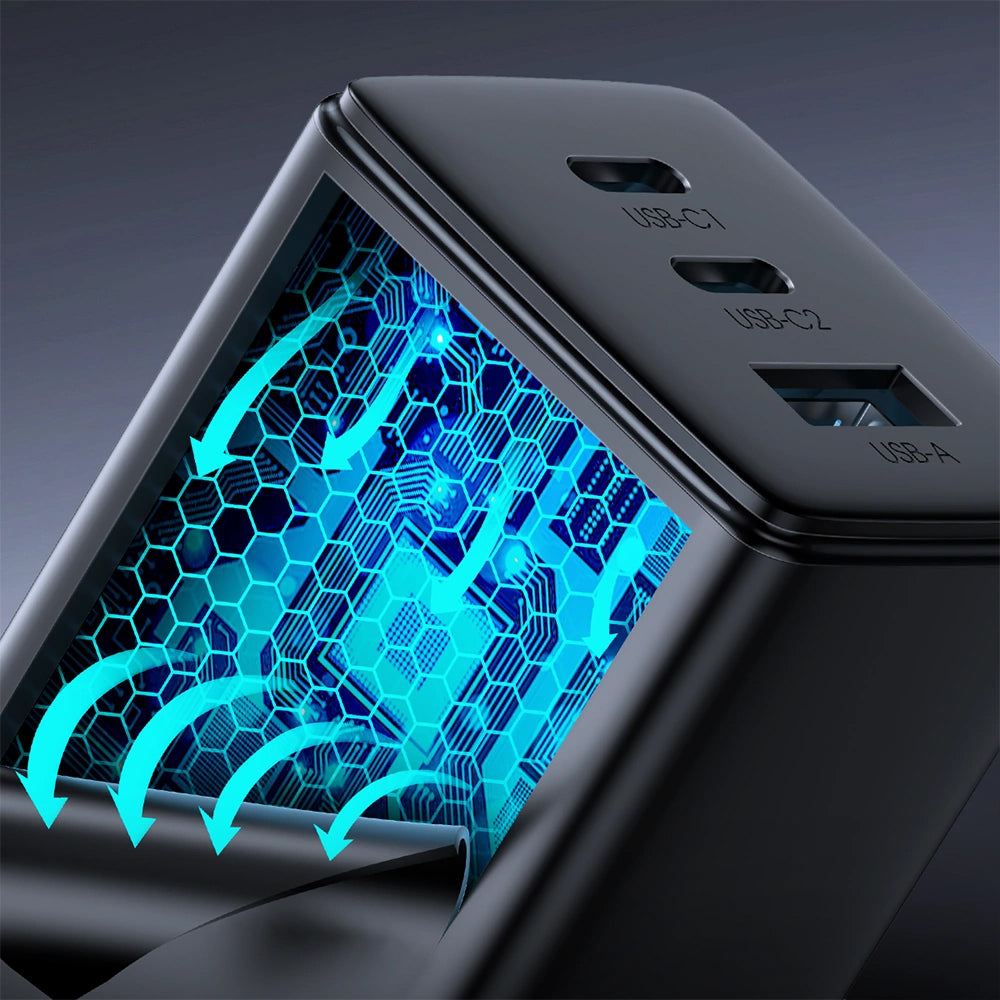 Incarcator Retea Cu Cablu USB-C Joyroom TCG01, 65W, 3.25A, 1 x USB-A - 2 x USB-C, Negru