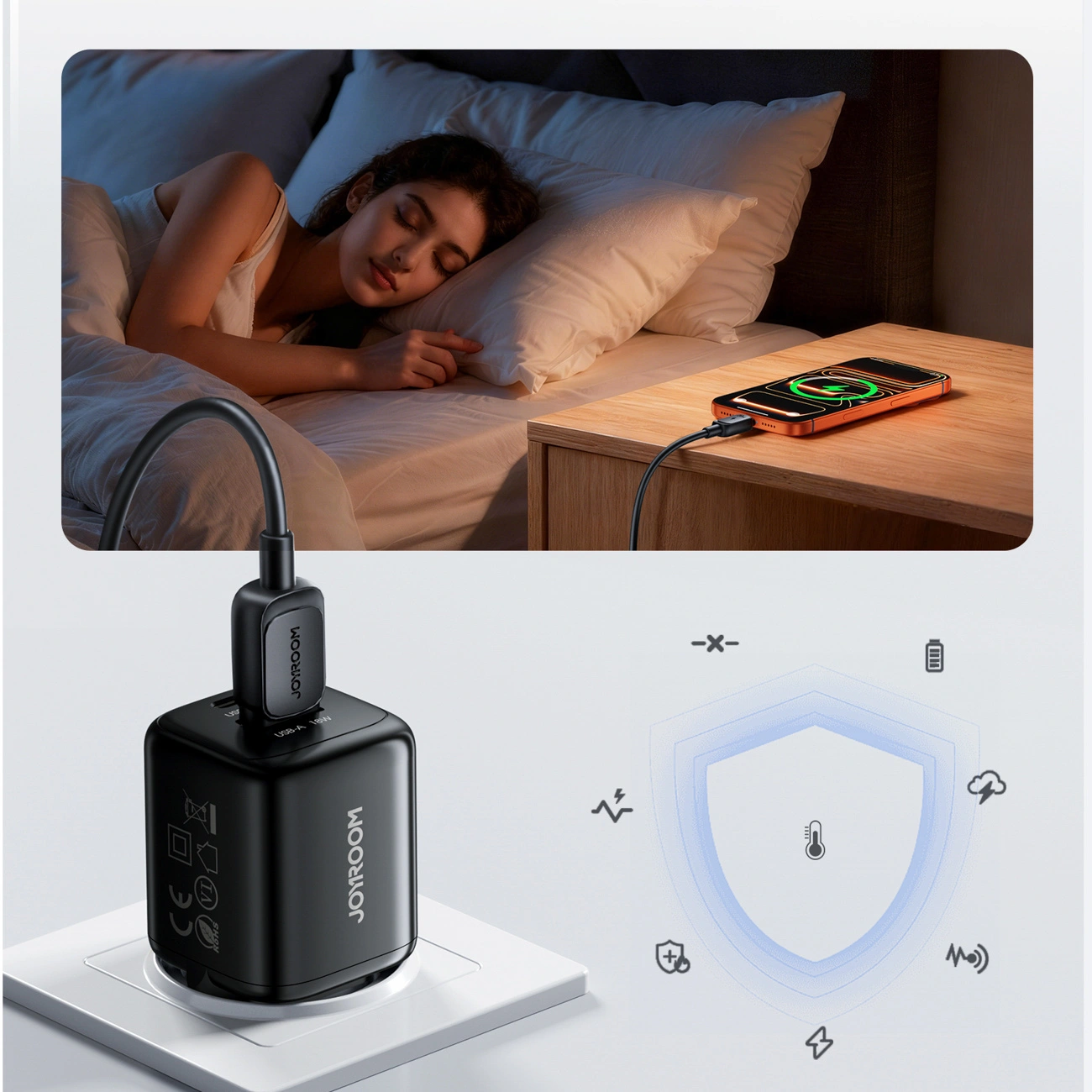 Incarcator Retea Cu Cablu Lightning Joyroom JR-TG7, 33W, 3A, 1 x USB-A - 1 x USB-C, Negru