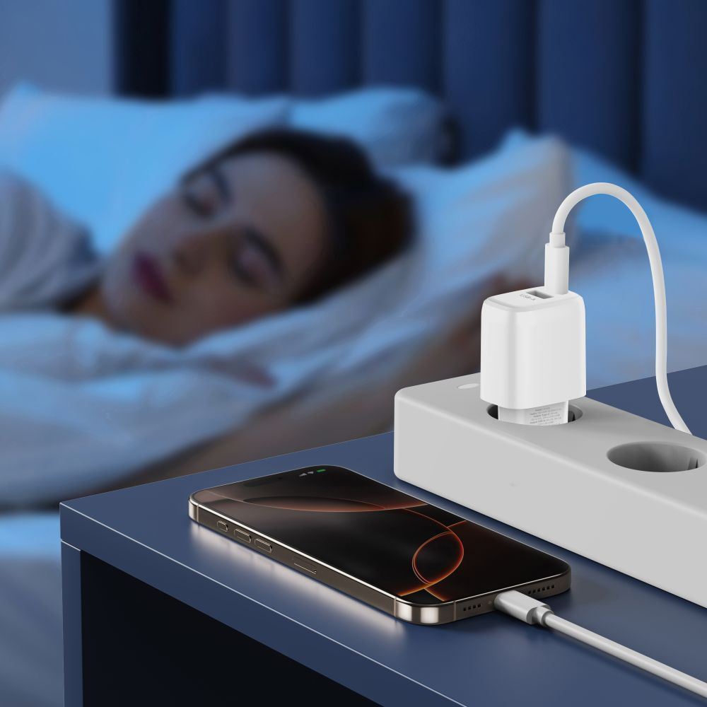 Incarcator Retea Cu Cablu USB-C Tech-Protect NCA20, 20W, 3A, 1 x USB-A - 1 x USB-C, Alb