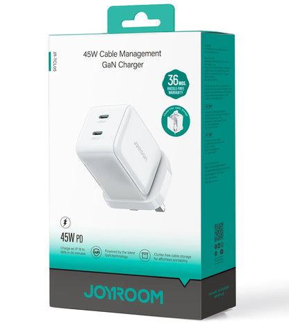 Incarcator Retea Cu Cablu USB-C Joyroom JR-TCL05, 45W, 3A, 2 x USB-C, Alb