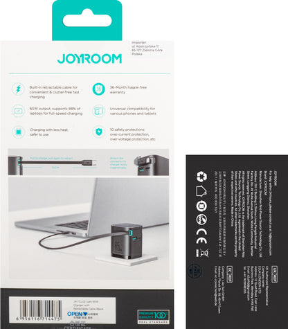Incarcator Retea Cu Cablu USB-C Joyroom JR-TCL02, 65W, 3A, 1 x USB-A - 1 x USB-C, Negru