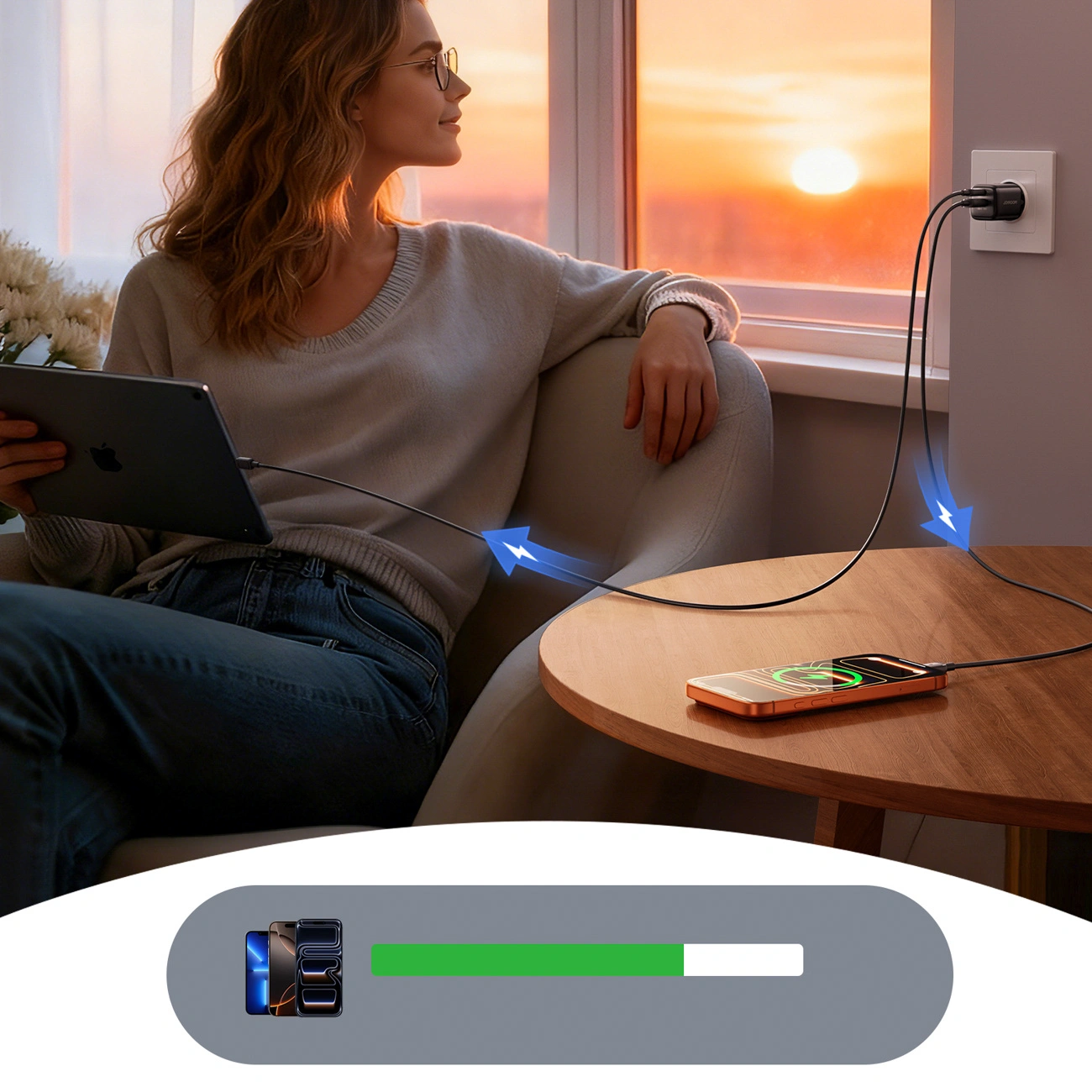 Incarcator Retea Cu Cablu USB-C Joyroom JR-TG7, 33W, 3A, 1 x USB-A - 1 x USB-C, Negru