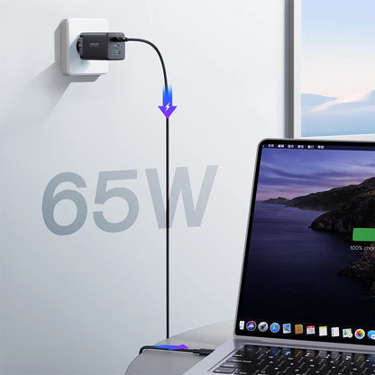 Incarcator Retea Cu Cablu USB-C Joyroom TCG01, 65W, 3.25A, 1 x USB-A - 2 x USB-C, Negru