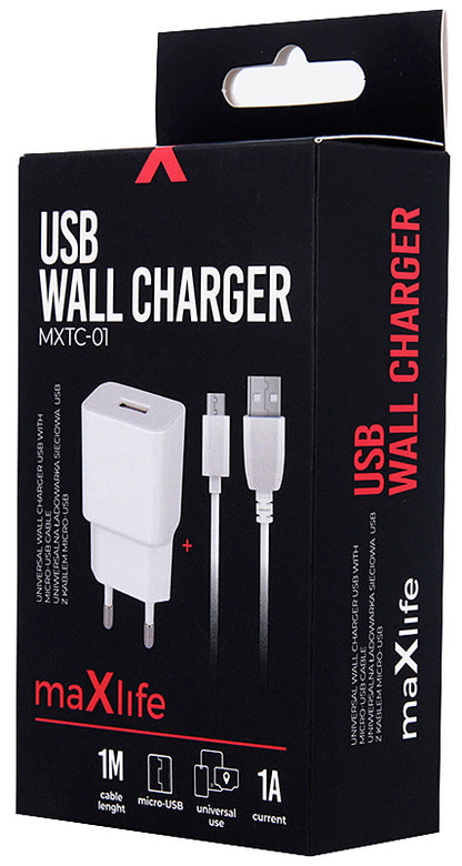 Incarcator Retea Cu Cablu microUSB MaXlife MXTC-01, 5W, 1A, 1 x USB-A, Alb