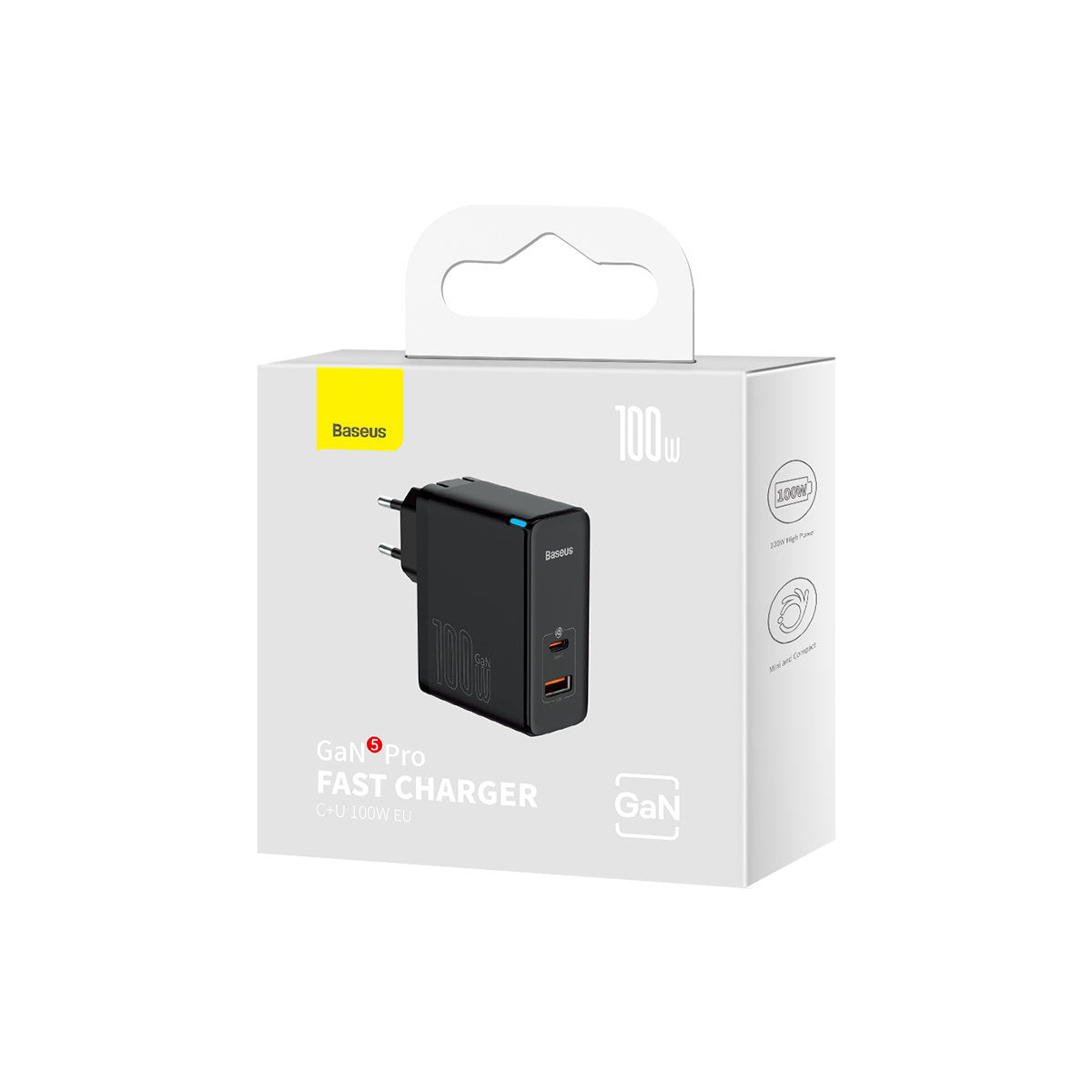 Incarcator Retea Cu Cablu USB-C Baseus GaN5 Pro, 100W, 3A, 1 x USB-A - 1 x USB-C, Negru CCGP090201