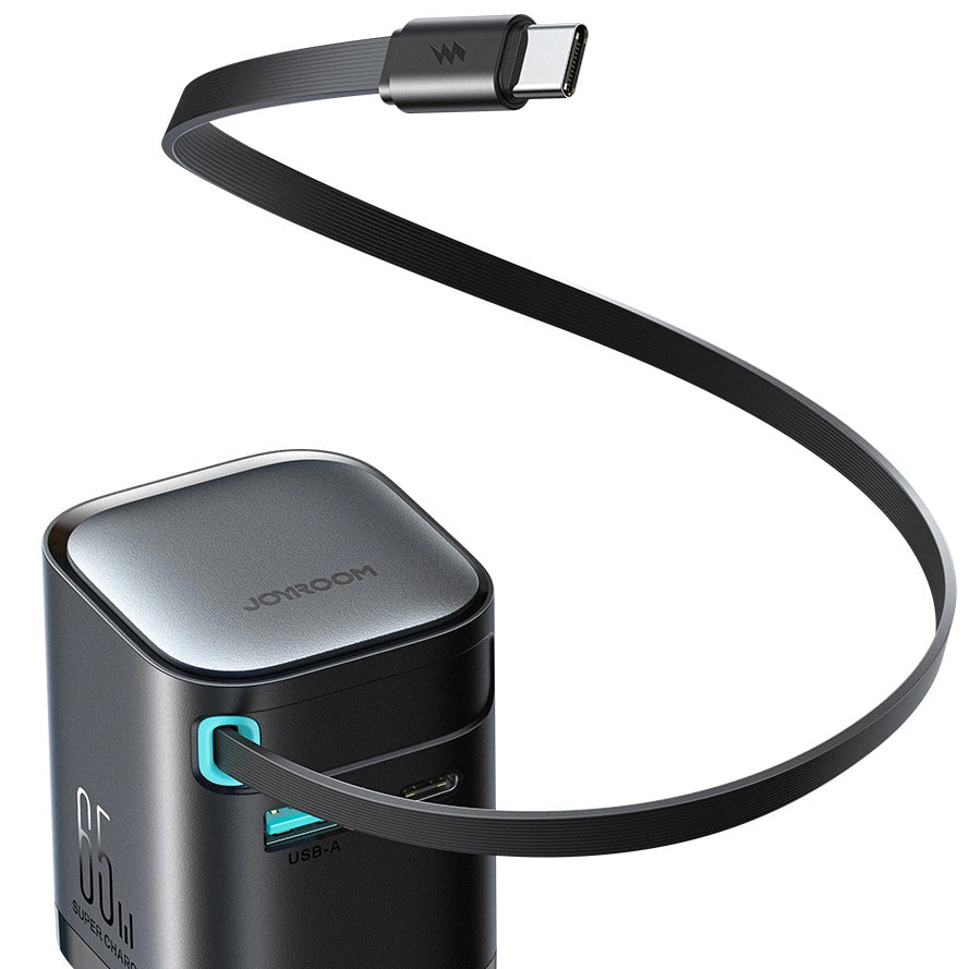 Incarcator Retea Cu Cablu USB-C Joyroom JR-TCL02, 65W, 3A, 1 x USB-A - 1 x USB-C, Negru