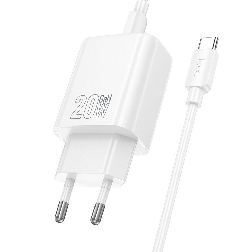 Incarcator Retea Cu Cablu USB-C HOCO N60, 20W, 3A, 1 x USB-C, Alb