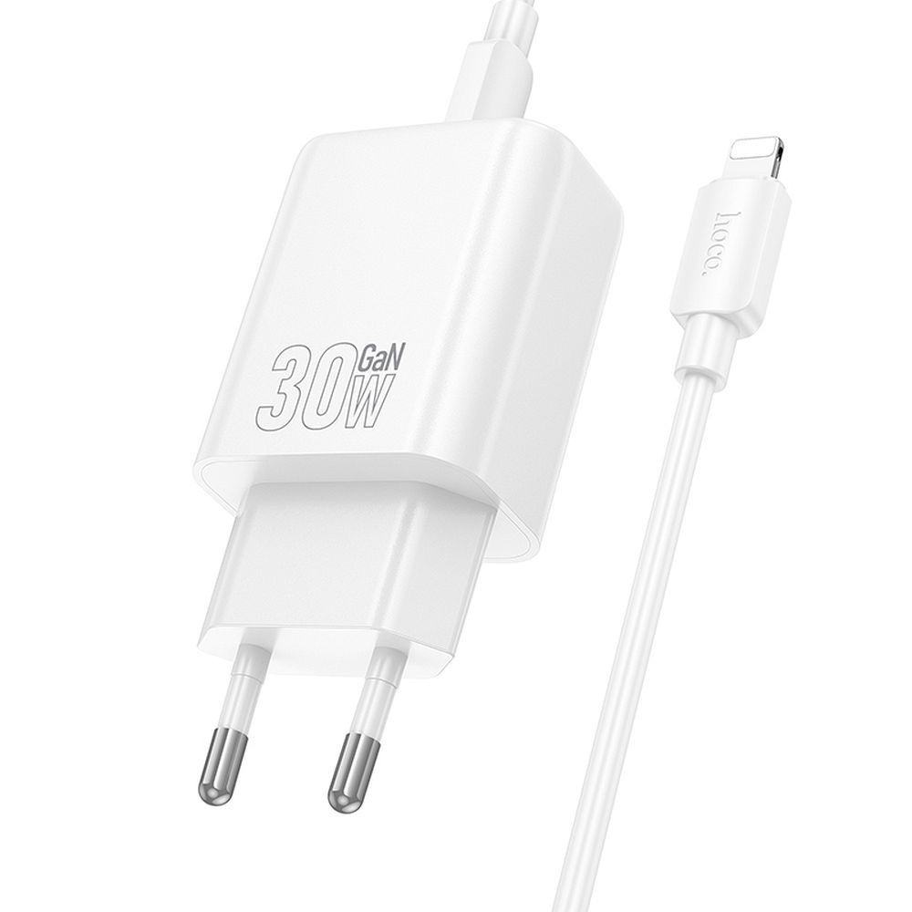 Incarcator Retea Cu Cablu Lightning HOCO N62, 30W, 3A, 1 x USB-C, Alb