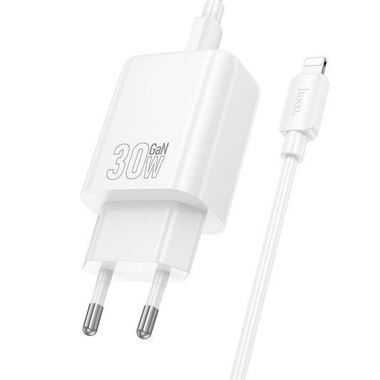 Incarcator Retea Cu Cablu Lightning HOCO N62, 30W, 3A, 1 x USB-C, Alb