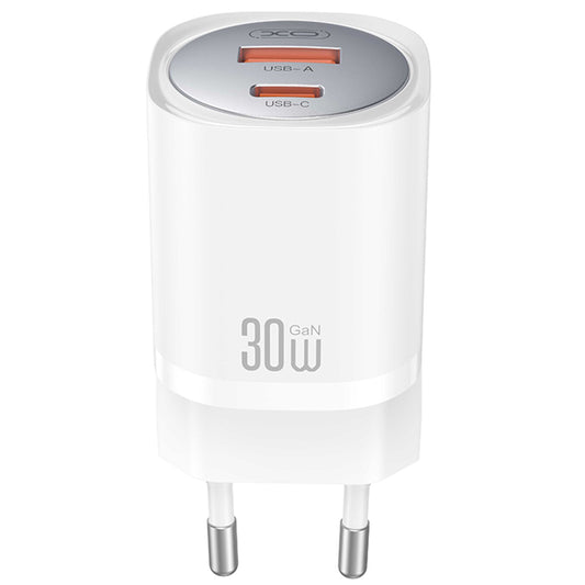 Incarcator Retea Cu Cablu USB-C XO Design CE21, 30W, 3A, 1 x USB-A - 1 x USB-C, Alb