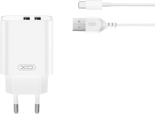 Incarcator Retea Cu Cablu USB-C XO Design CE34, 12W, 2.4A, 2 x USB-A, Alb