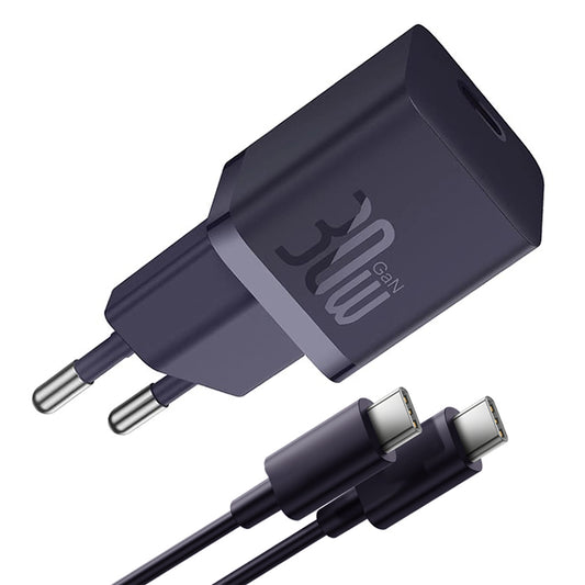 Incarcator Retea Cu Cablu USB-C Baseus GaN Mini 1C, 30W, 3A, 1 x USB-C, Mov P10110902523-00