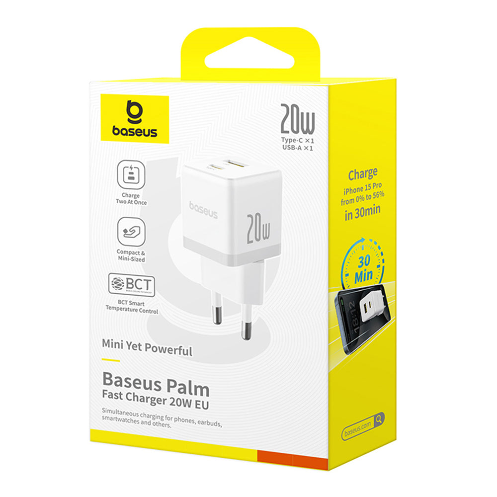 Incarcator Retea Cu Cablu USB-C Baseus Palm, 20W, 3A, 1 x USB-A - 1 x USB-C, Alb P10111608213-01