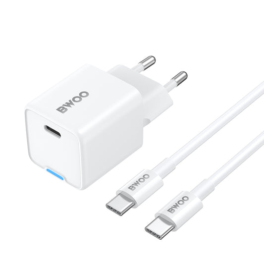 Incarcator Retea Cu Cablu USB-C BWOO CDA211, 30W, 3A, 1 x USB-C, Alb