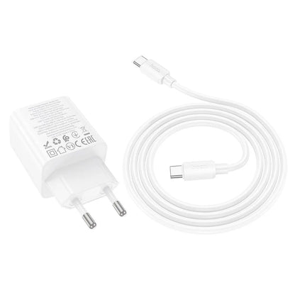 Incarcator Retea Cu Cablu USB-C HOCO N55, 20W, 3A, 2 x USB-A - 2 x USB-C, Alb