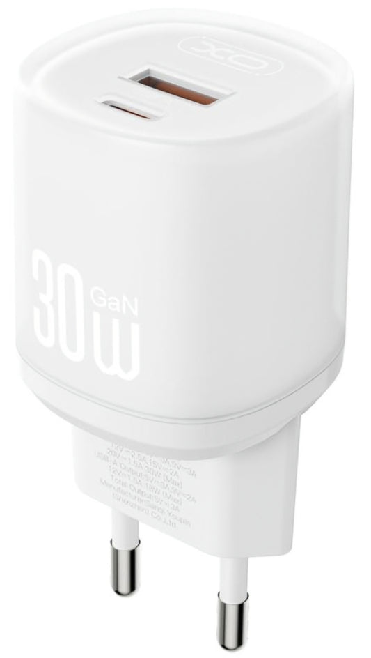 Incarcator Retea Cu Cablu USB-C XO Design L151, 30W, 3A, 1 x USB-A - 1 x USB-C, Alb