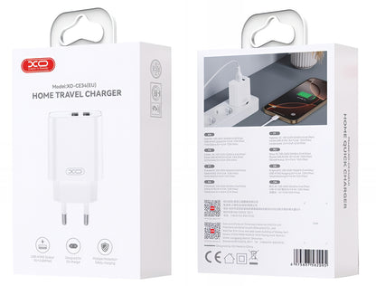 Incarcator Retea Cu Cablu Lightning XO Design CE34, 12W, 2.4A, 2 x USB-A, Alb