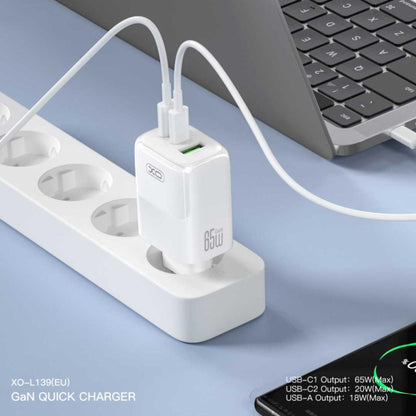 Incarcator Retea Cu Cablu USB-C XO Design L139, 65W, 4.5A, 1 x USB-A - 2 x USB-C, Alb
