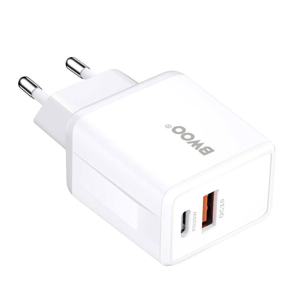 Incarcator Retea Cu Cablu USB-C BWOO CDA182, 38W, 3A, 1 x USB-A - 1 x USB-C, Alb