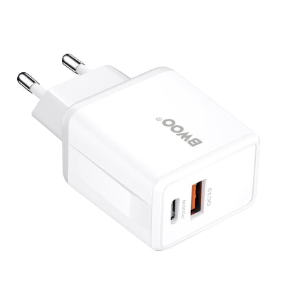 Incarcator Retea Cu Cablu USB-C BWOO CDA182, 38W, 3A, 1 x USB-A - 1 x USB-C, Alb