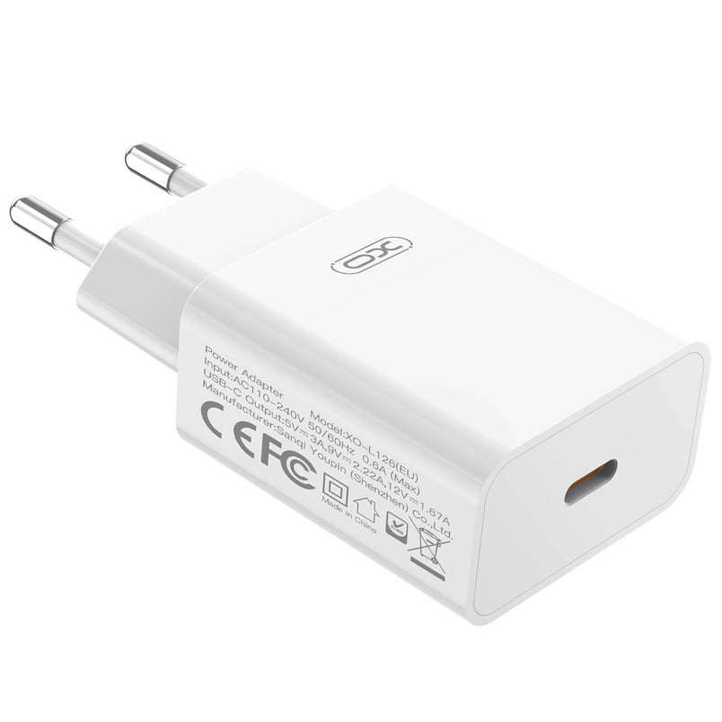 Incarcator Retea Cu Cablu Lightning XO Design L126, 20W, 3A, 1 x USB-C, Alb