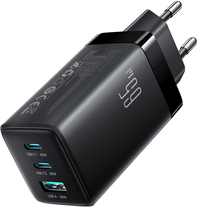 Incarcator Retea Cu Cablu USB-C Joyroom JR-TG10, 65W, 3.25A, 1 x USB-A - 2 x USB-C, Negru