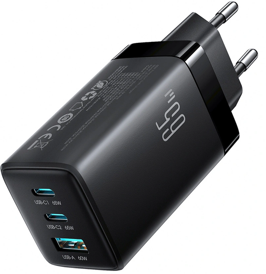 Incarcator Retea Cu Cablu USB-C Joyroom JR-TG10, 65W, 3.25A, 1 x USB-A - 2 x USB-C, Negru