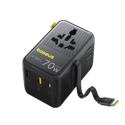 Incarcator Retea Cu Cablu USB-C Baseus Travel EnerCore CG11, 70W, 2 x Priza - 1 x USB-C - 2 x USB-A, Negru E0307E00