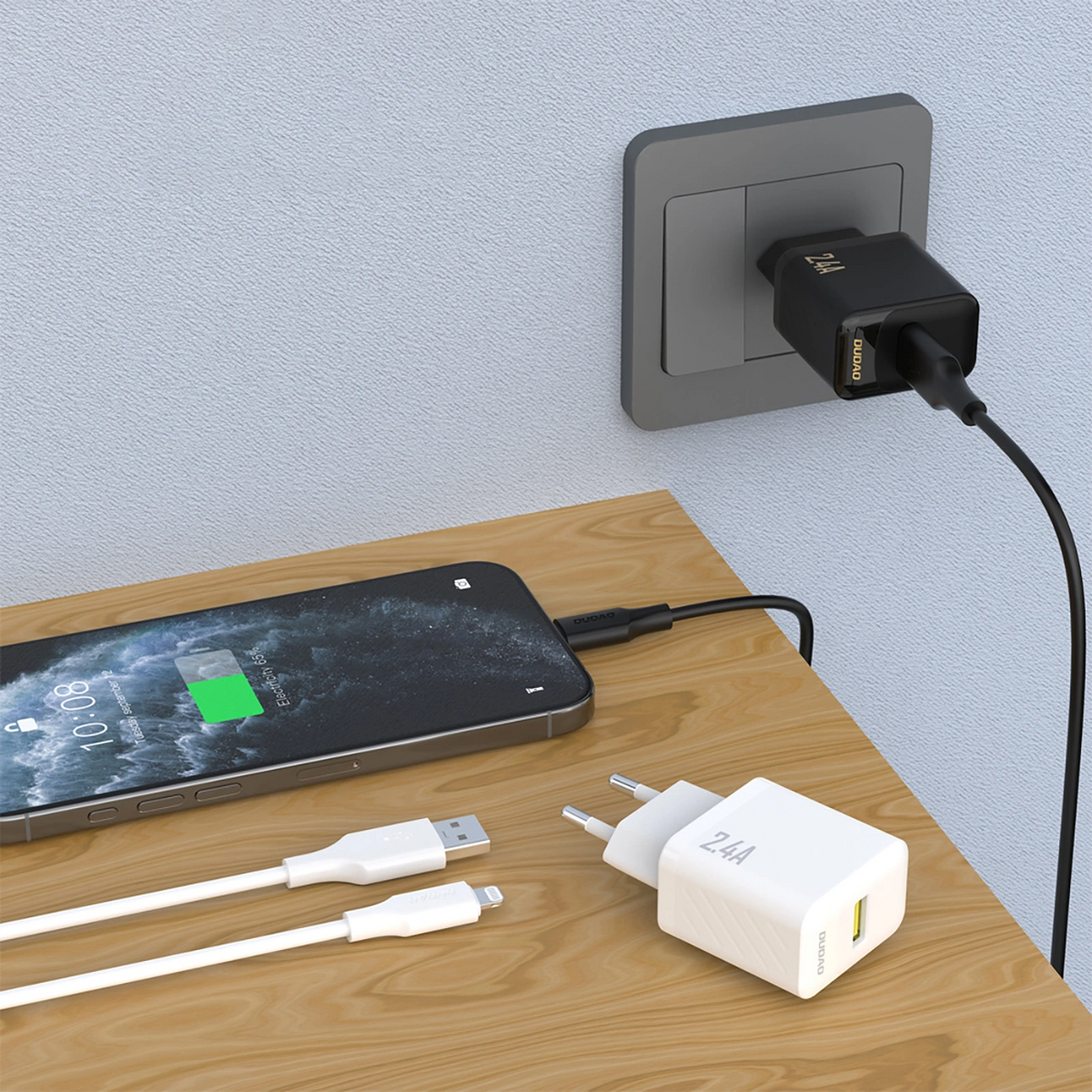 Incarcator Retea Cu Cablu Lightning Dudao A23LEU, 12W, 2.4A, 1 x USB-A, Alb