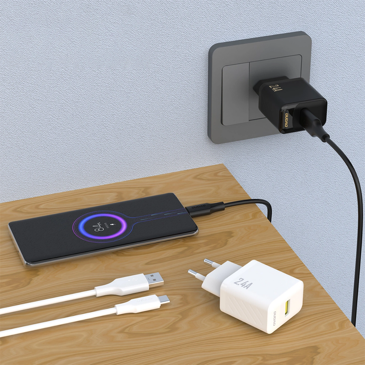 Incarcator Retea Cu Cablu USB-C Dudao A23TEU, 12W, 2.4A, 1 x USB-A, Negru