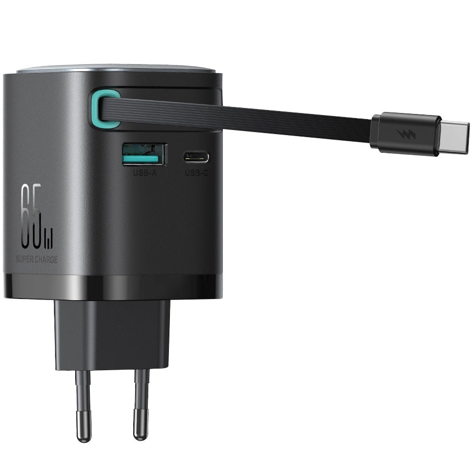 Incarcator Retea Cu Cablu USB-C Joyroom JR-TCL02, 65W, 3A, 1 x USB-A - 1 x USB-C, Negru
